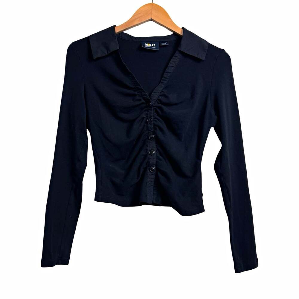 Maeve by Anthropologie Women’s Black Collared Button Front Knit Blouse Size M